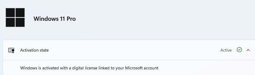 Win 11 pro activation state